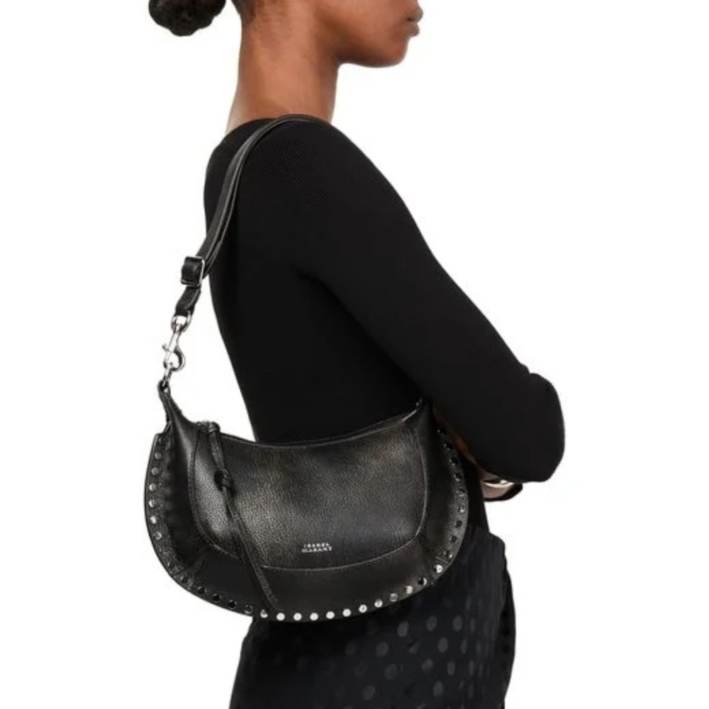 Isabel Marant Black Studded Crescent Shoulder Bag - Picture 3 of 9